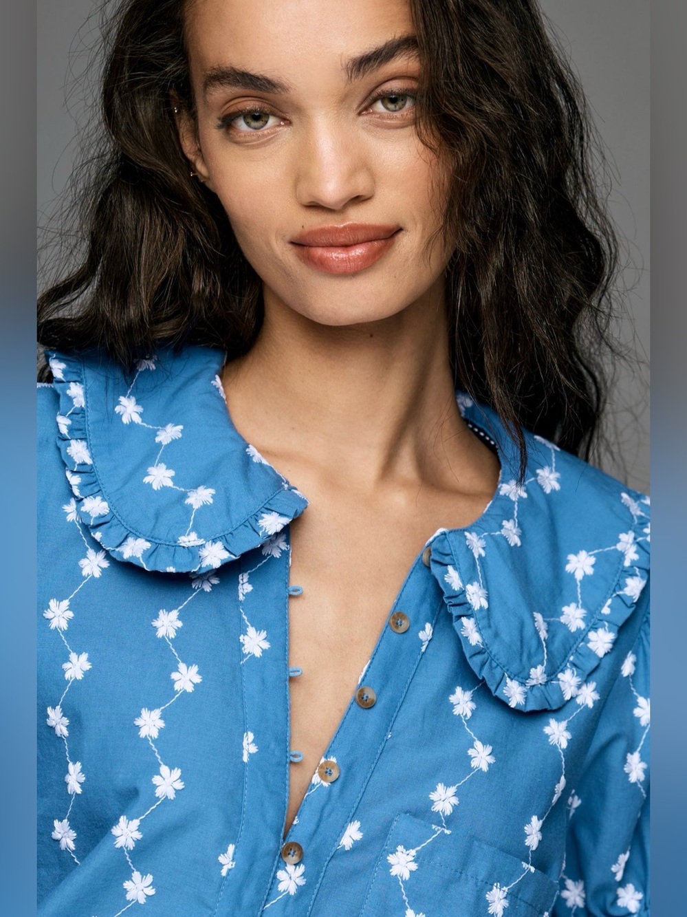 Anthropologie Pilcro Keira Embroidered Blouse in Blue - Picture 2 of 4